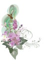 Abstract nature treble clef decorated with summer and spring flowers, notes, birds. Light and relax music.
